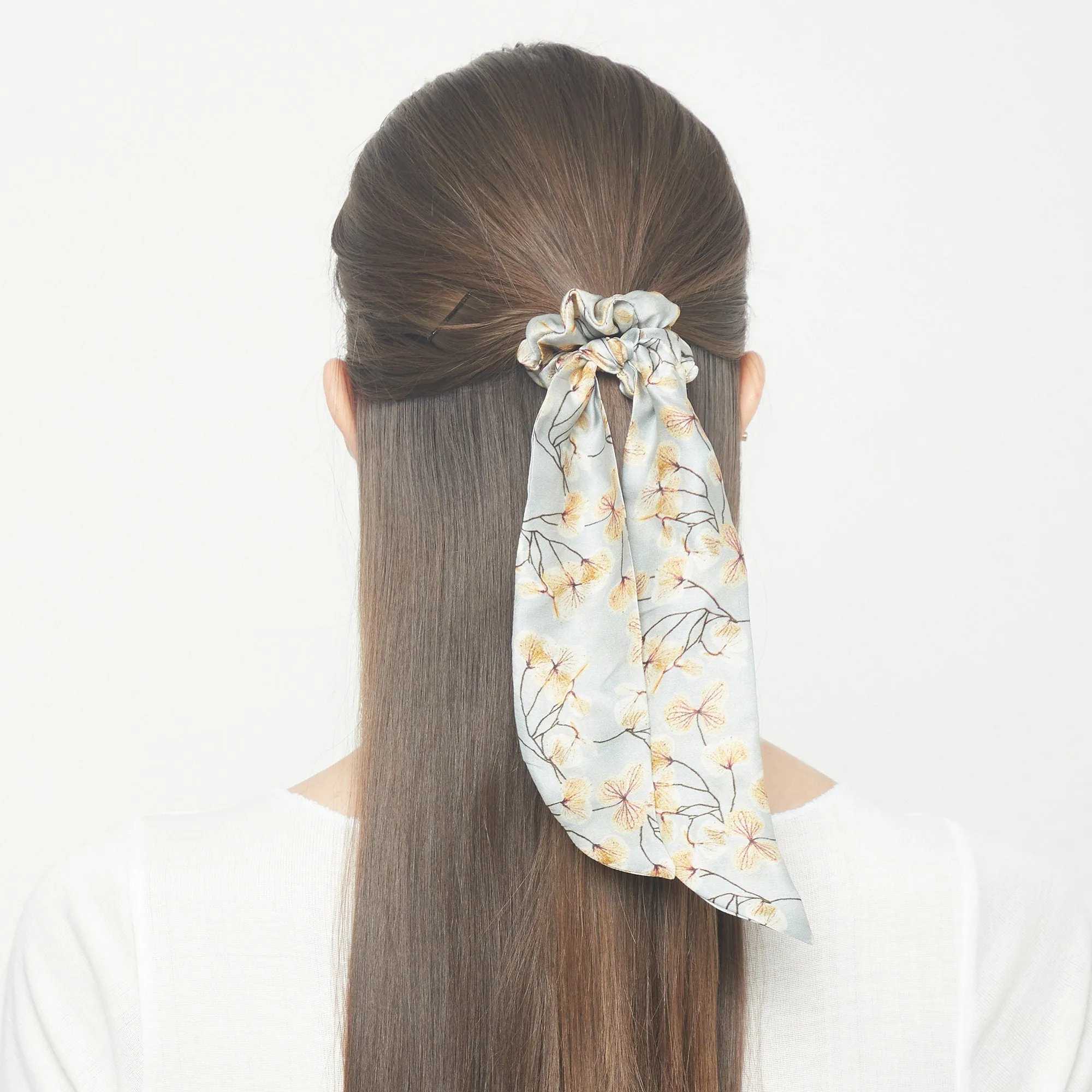 Silk Scarf Scrunchie skeletal leaves