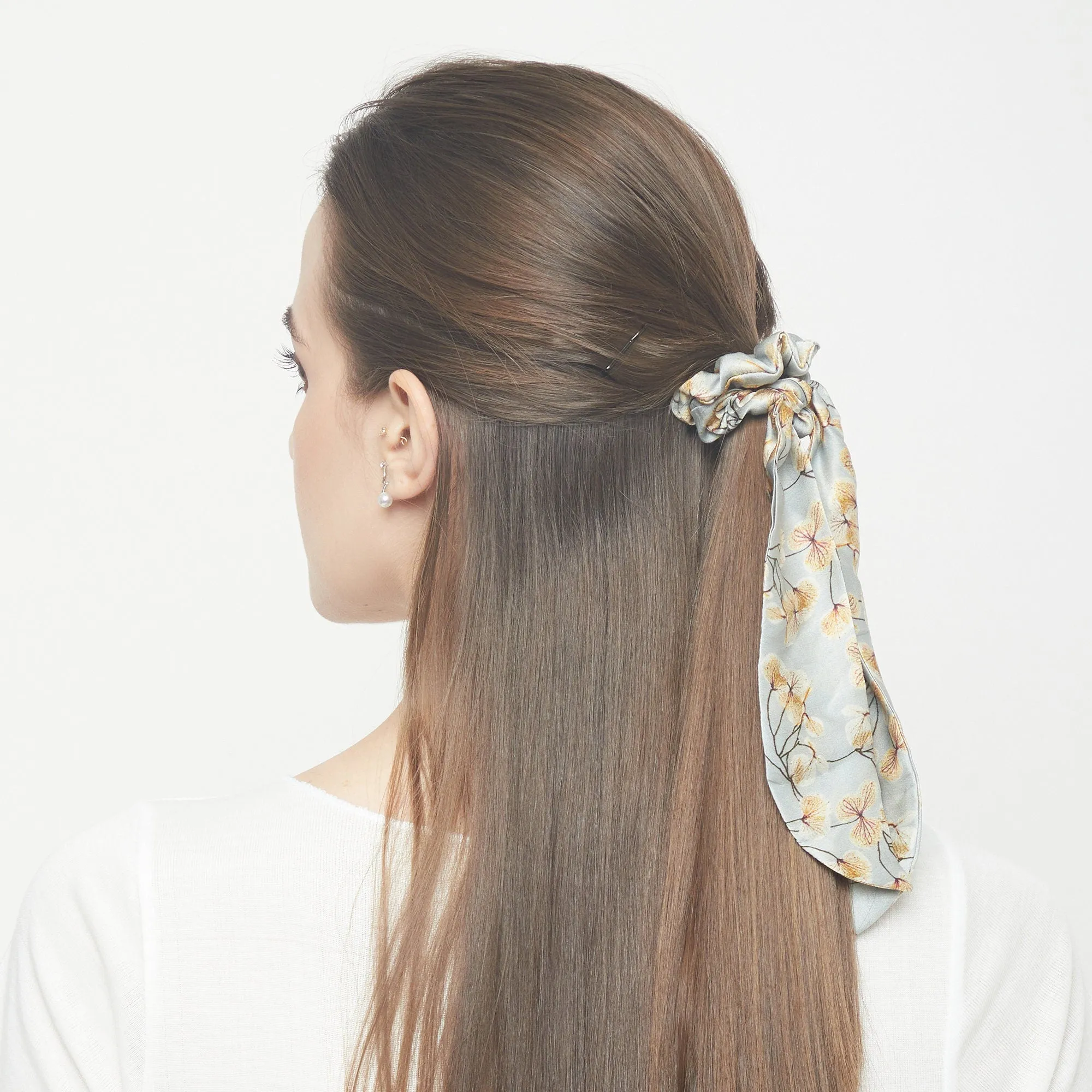 Silk Scarf Scrunchie skeletal leaves