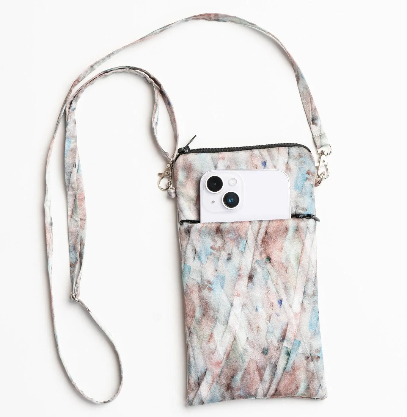 Silk Zipped Crossbody Bag Abstract Blue