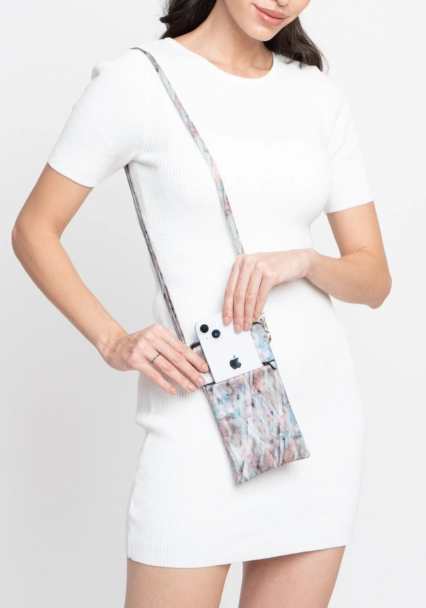 Silk Zipped Crossbody Bag Abstract Blue