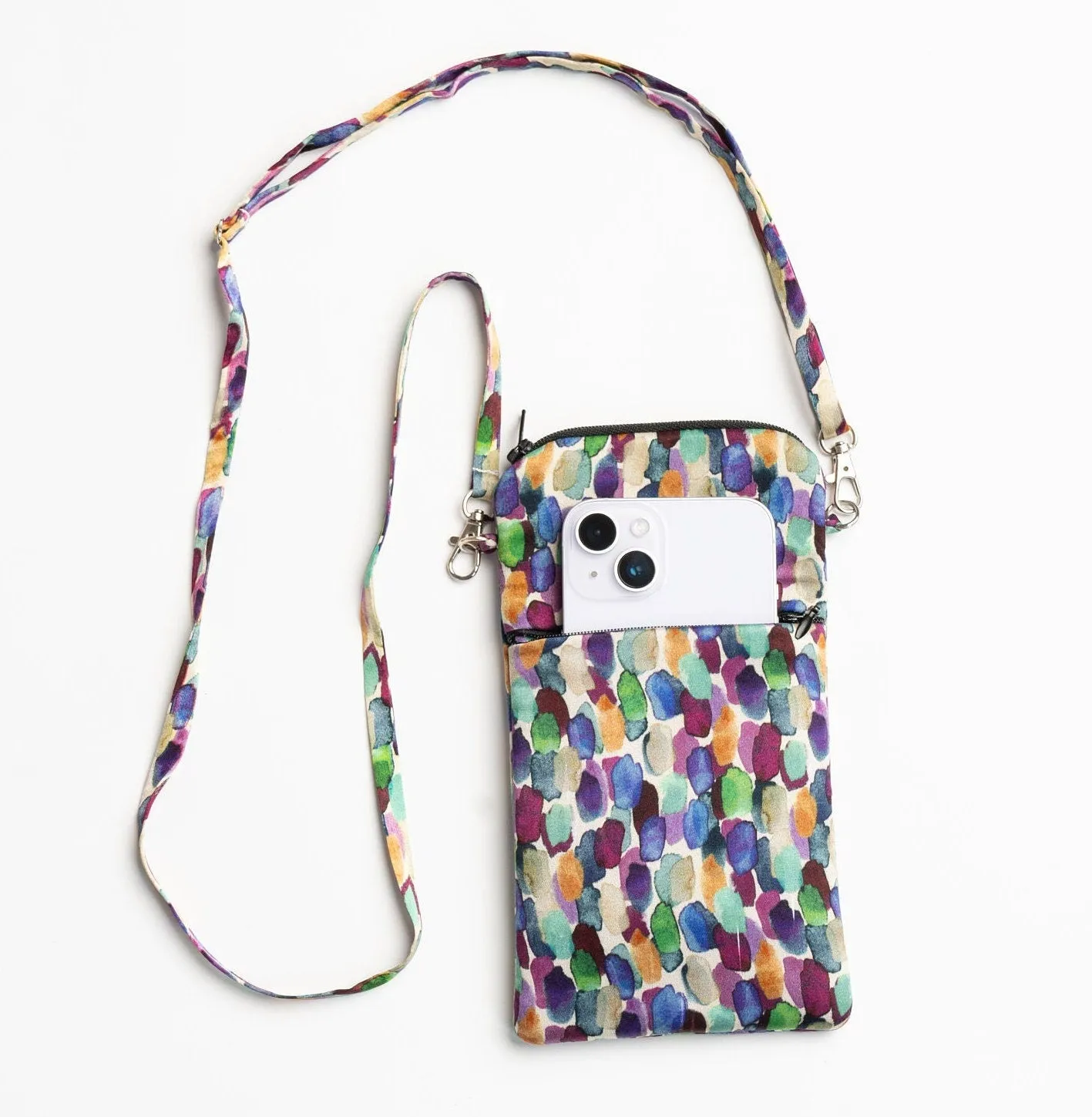 Silk Zipped Crossbody Phone Bag Brush Strokes
