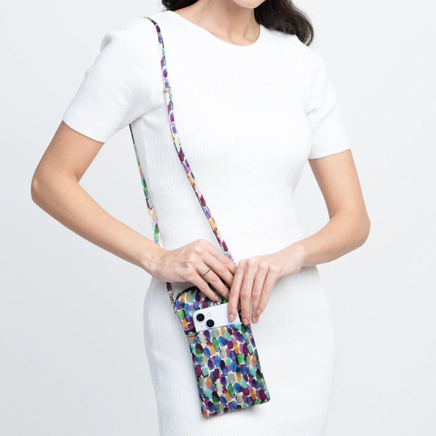 Silk Zipped Crossbody Phone Bag Brush Strokes