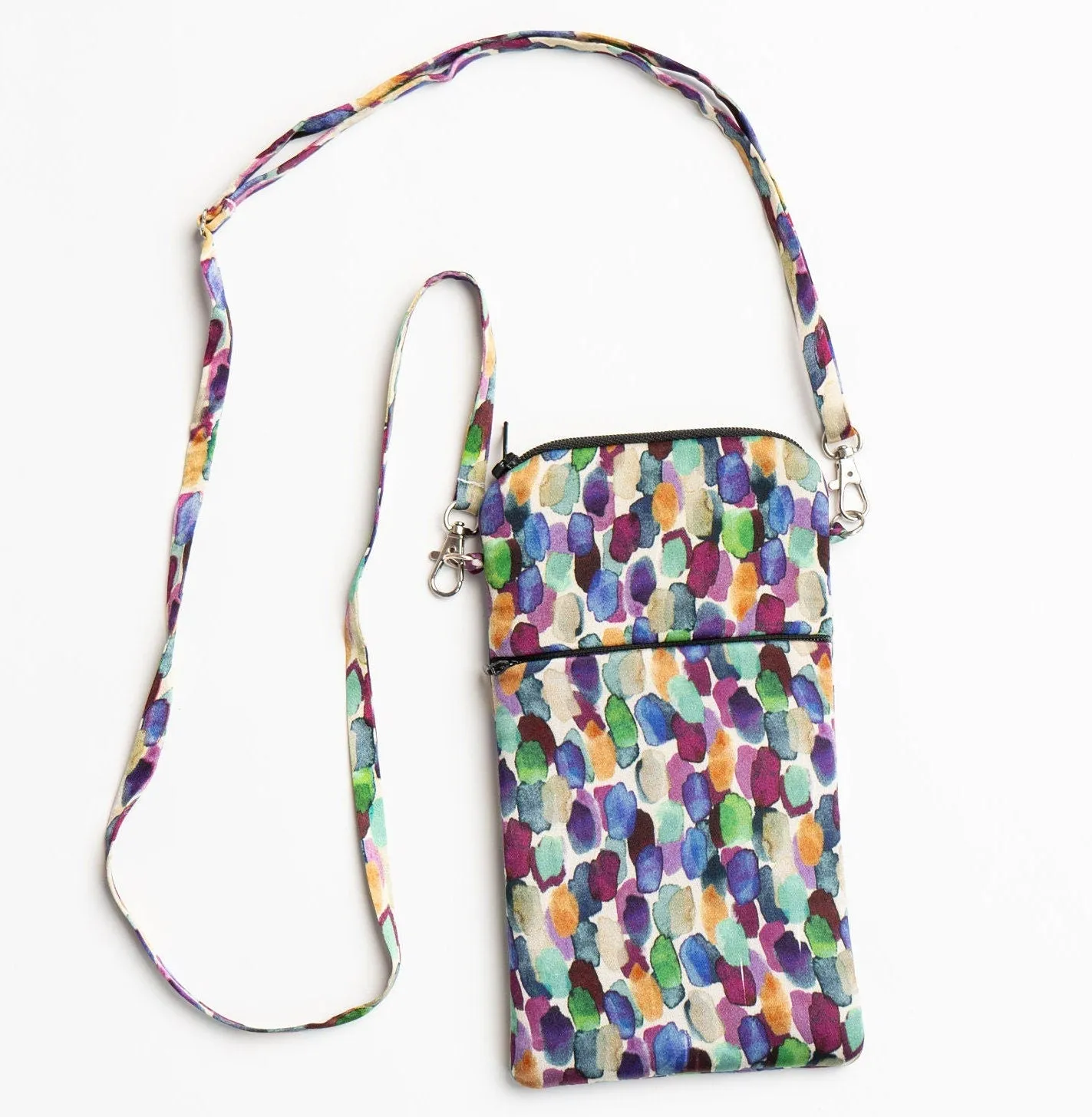 Silk Zipped Crossbody Phone Bag Brush Strokes