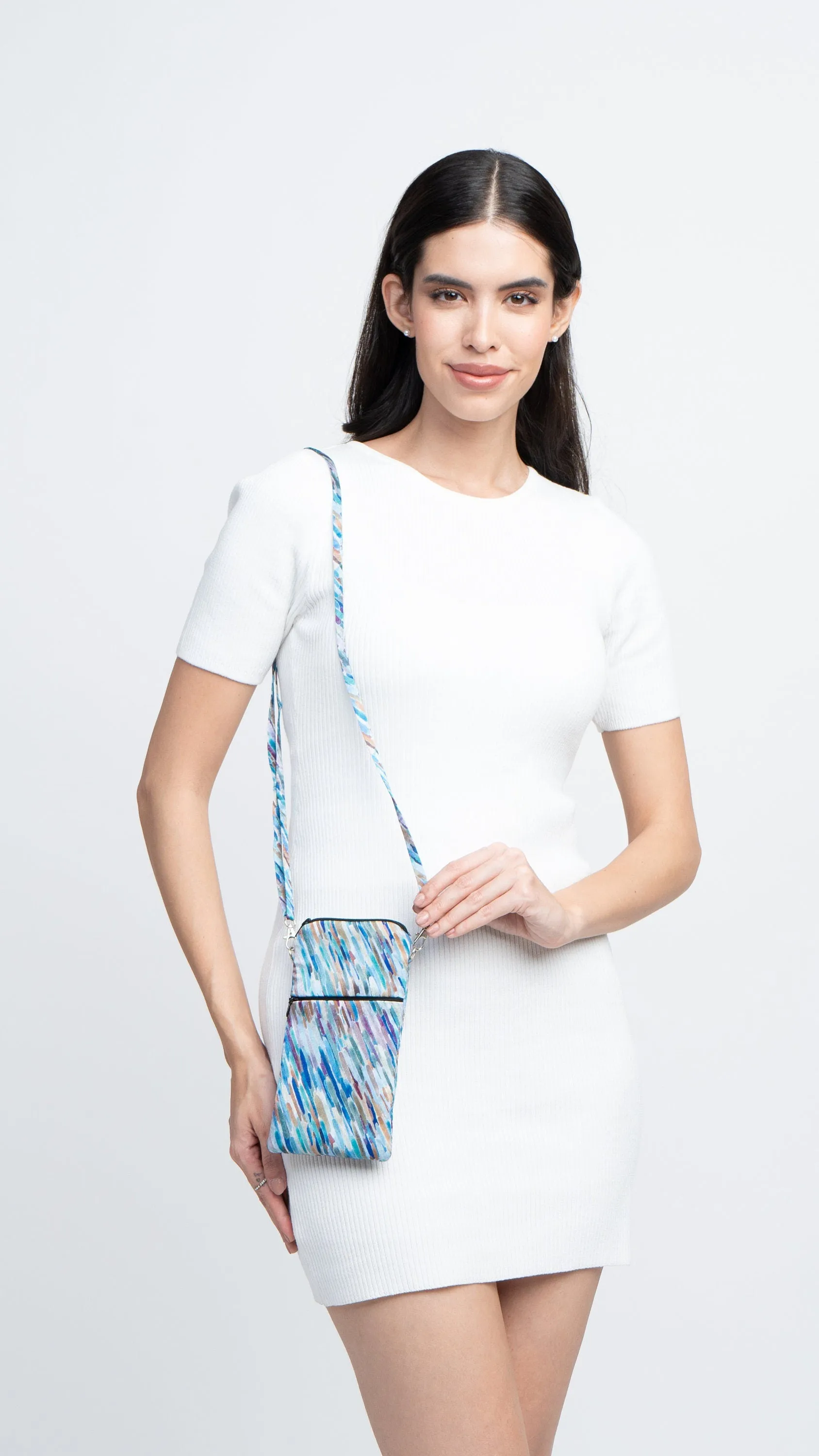 Silk Zipped Crossbody Phone Bag Vibrant Abstract