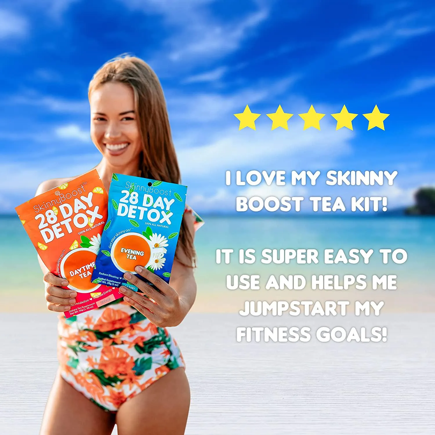Skinny Boost 28 Day Detox Bundle- 2 Daytime Teas(28 Tea Bags) 3 Evening Tea(14 Tea Bags) Detox, Cleanse, Supports Metabolism Boost, All Natural, Vegan, Non GMO, Keto Friendly