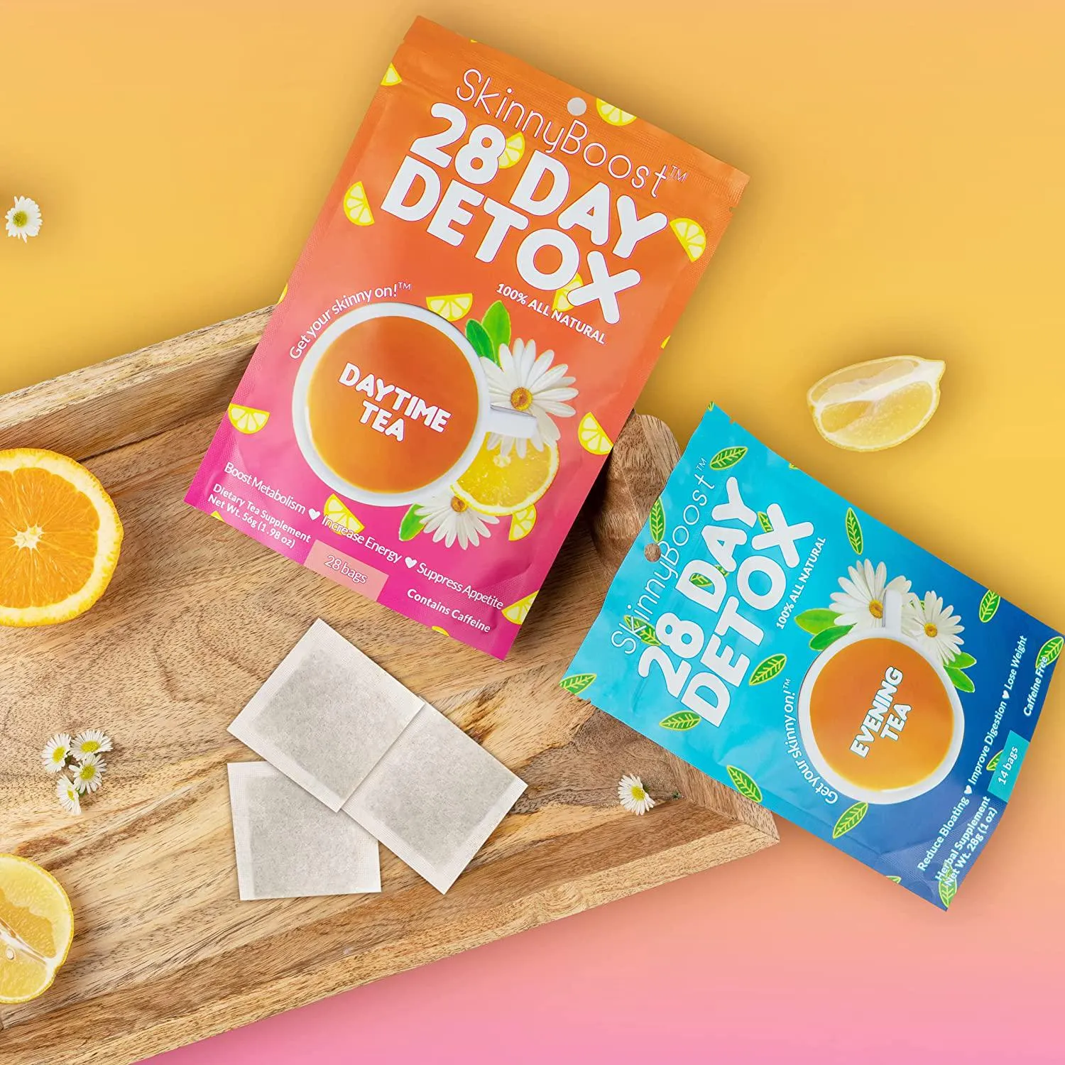 Skinny Boost 28 Day Detox Bundle- 2 Daytime Teas(28 Tea Bags) 3 Evening Tea(14 Tea Bags) Detox, Cleanse, Supports Metabolism Boost, All Natural, Vegan, Non GMO, Keto Friendly