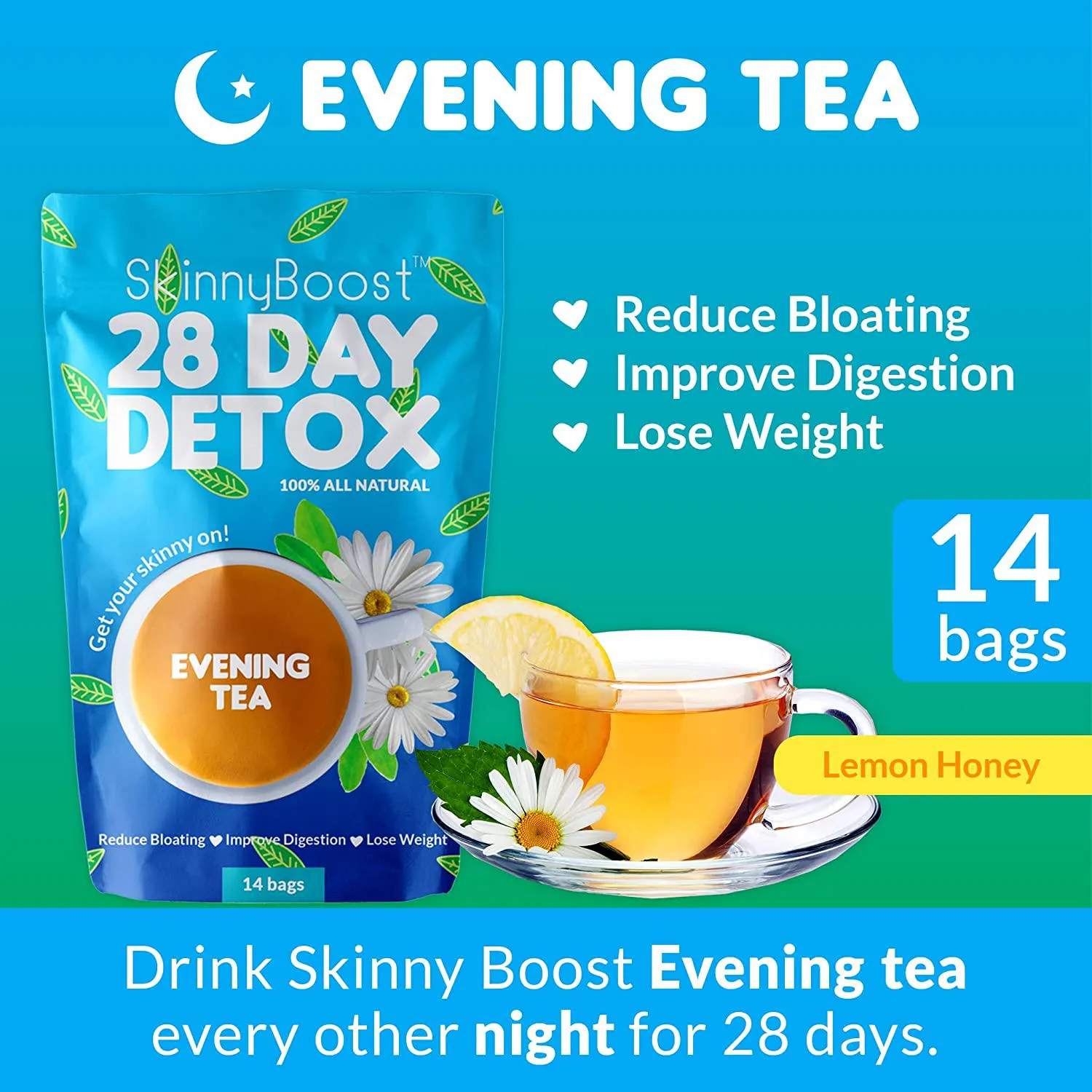 Skinny Boost 28 Day Detox Bundle- 2 Daytime Teas(28 Tea Bags) 3 Evening Tea(14 Tea Bags) Detox, Cleanse, Supports Metabolism Boost, All Natural, Vegan, Non GMO, Keto Friendly