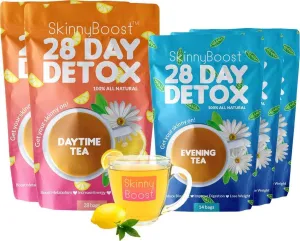 Skinny Boost 28 Day Detox Bundle- 2 Daytime Teas(28 Tea Bags) 3 Evening Tea(14 Tea Bags) Detox, Cleanse, Supports Metabolism Boost, All Natural, Vegan, Non GMO, Keto Friendly