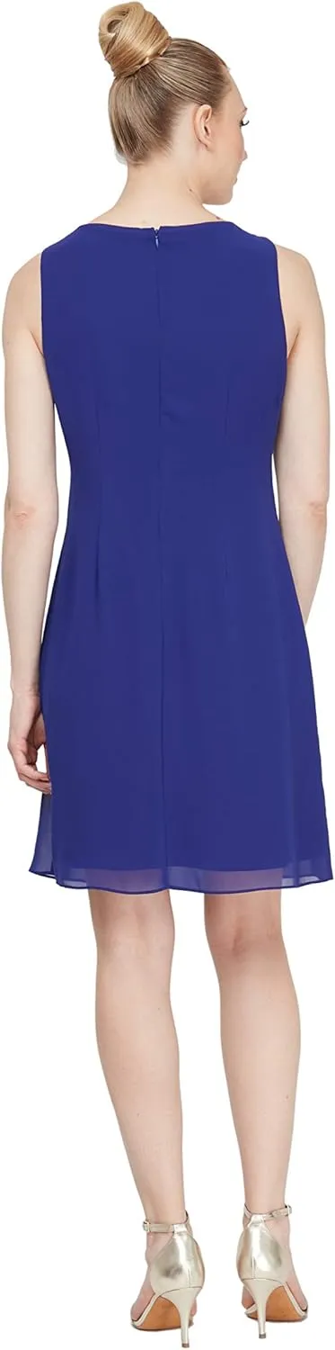 S.L. Fashions Women's Chiffon Tier Jacket Dress with Beaded Neck and Cuffs