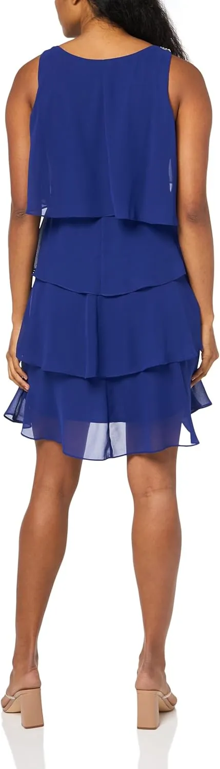 S.L. Fashions Women's Chiffon Tiered Cocktail Dress, Summer, Perfect for Casual & Formal Occasions (Petite and Regular Sizes)