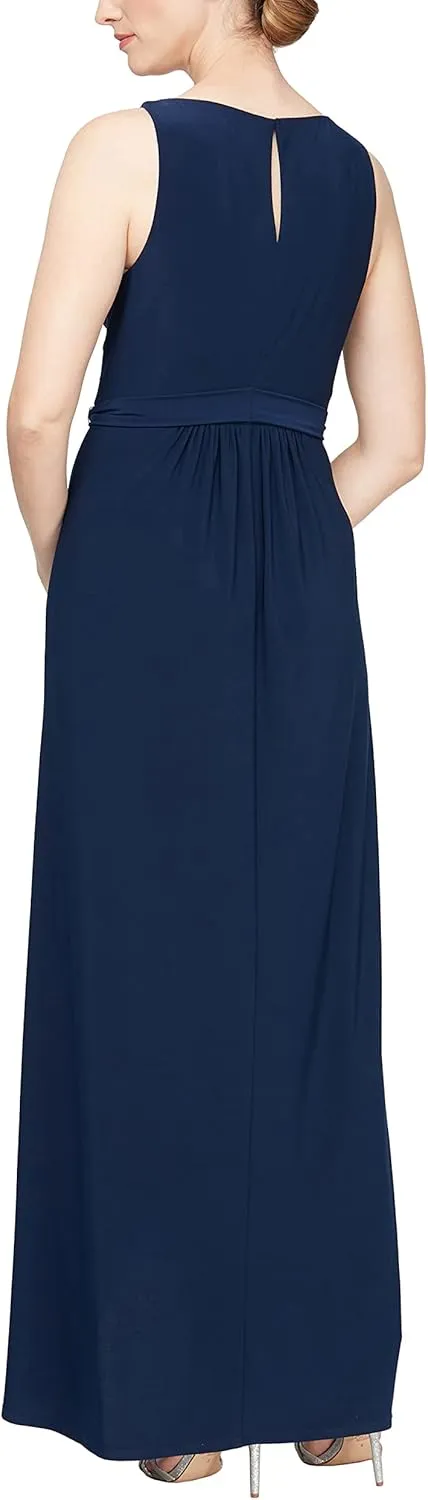 S.L. Fashions Women's Jewel Neck Drape Front Dress