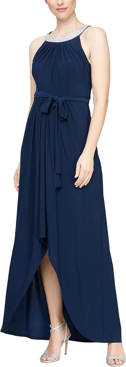 S.L. Fashions Women's Jewel Neck Drape Front Dress