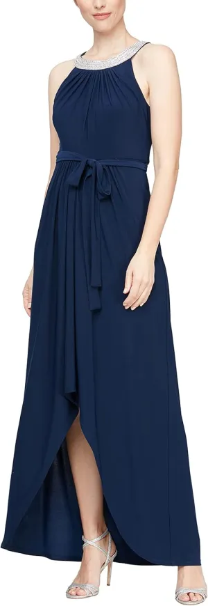 S.L. Fashions Women's Jewel Neck Drape Front Dress