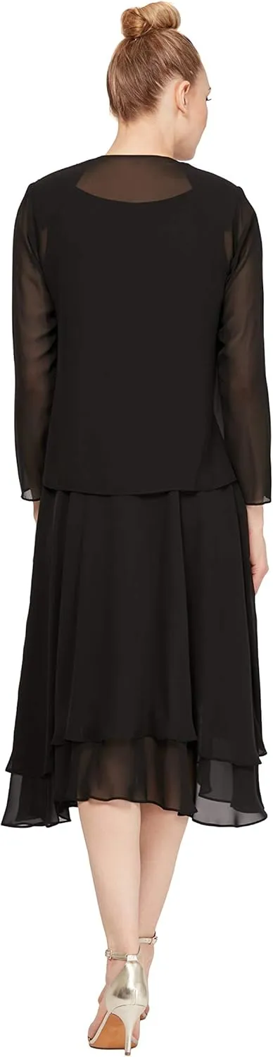 S.L. Fashions Women's Mother of the Bride Dress w/ Embellished Neckline & Shoulder, Wedding Guest (Petite and Regular Sizes)