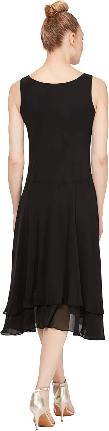 S.L. Fashions Women's Mother of the Bride Dress w/ Embellished Neckline & Shoulder, Wedding Guest (Petite and Regular Sizes)
