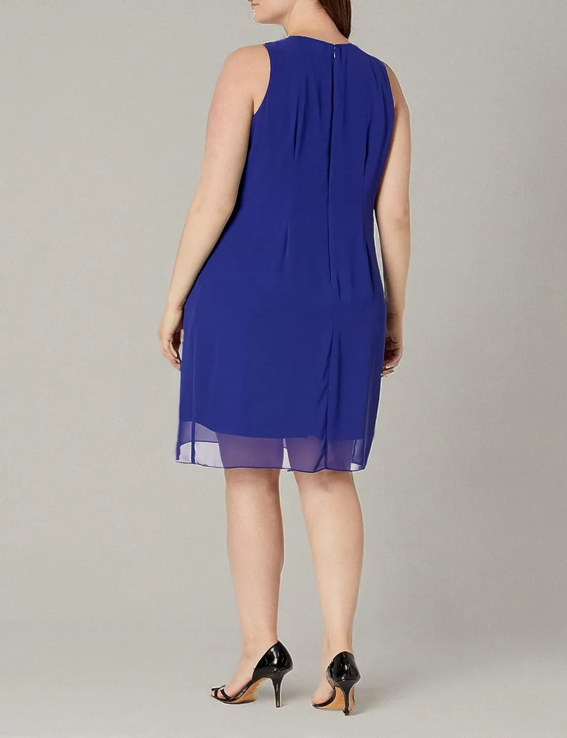 S.L. Fashions Women's Plus Size Chiffon Tier Jacket Dress with Beading Detail