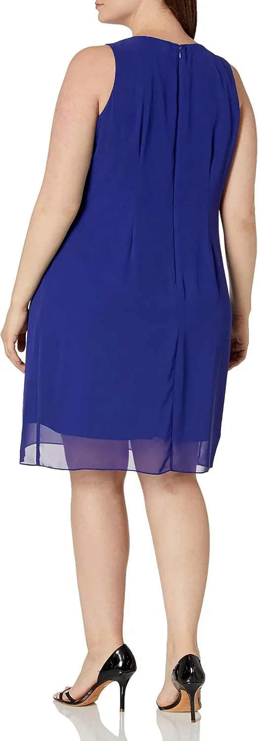 S.L. Fashions Women's Plus Size Chiffon Tier Jacket Dress with Beading Detail