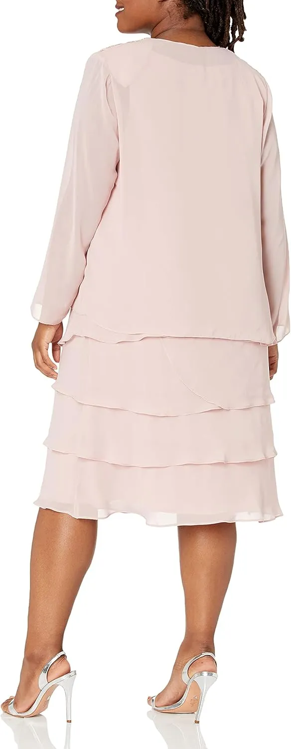 S.L. Fashions Women's Plus Size Two Piece Embellished Jacket Dress