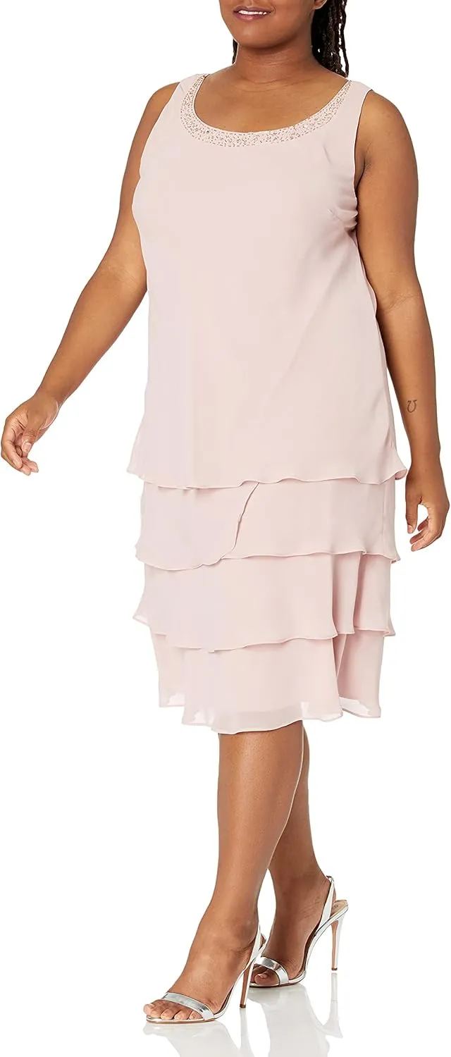 S.L. Fashions Women's Plus Size Two Piece Embellished Jacket Dress