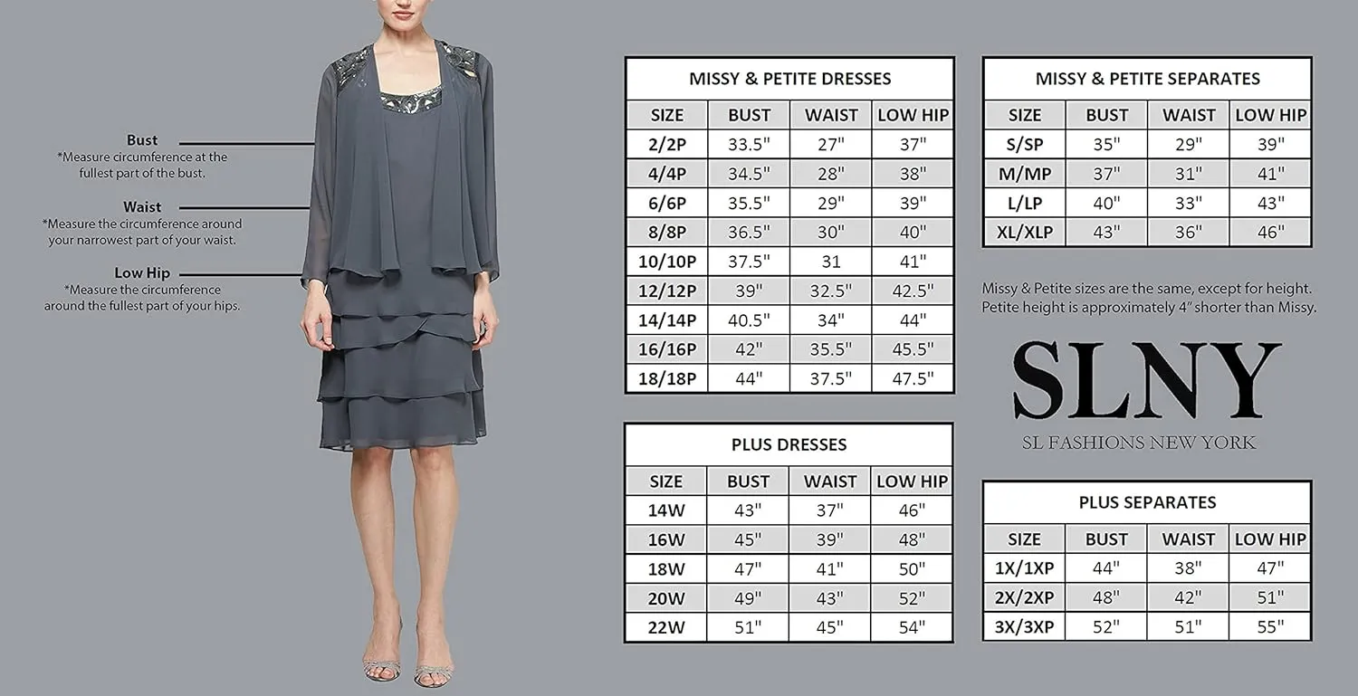 S.L. Fashions Women's Short Tulip Sleeve Tiered Chiffon Cocktail Dress, Wedding Guest Gown (Petite and Regular Sizes)