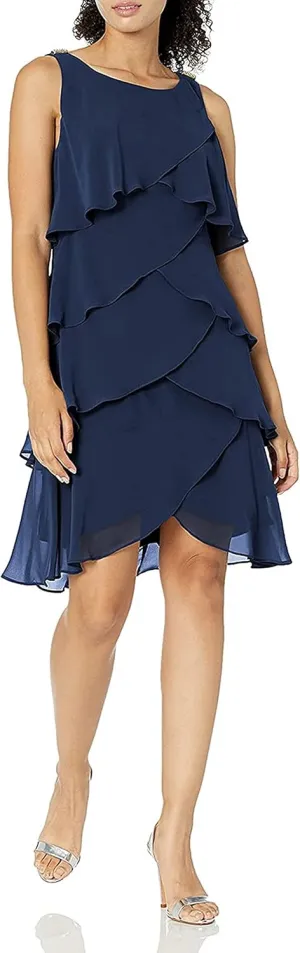S.L. Fashions Women's Sleeveless Chiffon Tiered Cocktail Dress Petite and Missy
