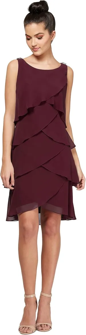 S.L. Fashions Women's Sleeveless Chiffon Tiered Cocktail Dress Petite and Missy