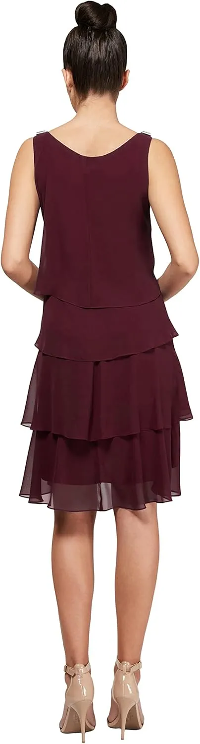 S.L. Fashions Women's Sleeveless Chiffon Tiered Cocktail Dress Petite and Missy