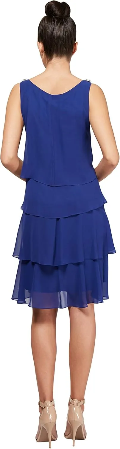S.L. Fashions Women's Sleeveless Chiffon Tiered Cocktail Dress Petite and Missy