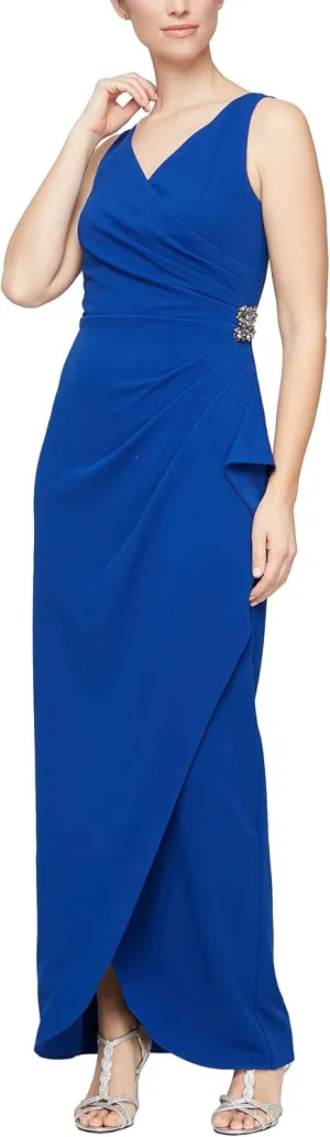 S.L. Fashions Women's Slimming Long Ruched Dress with Ruffle