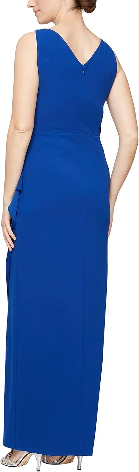 S.L. Fashions Women's Slimming Long Ruched Dress with Ruffle