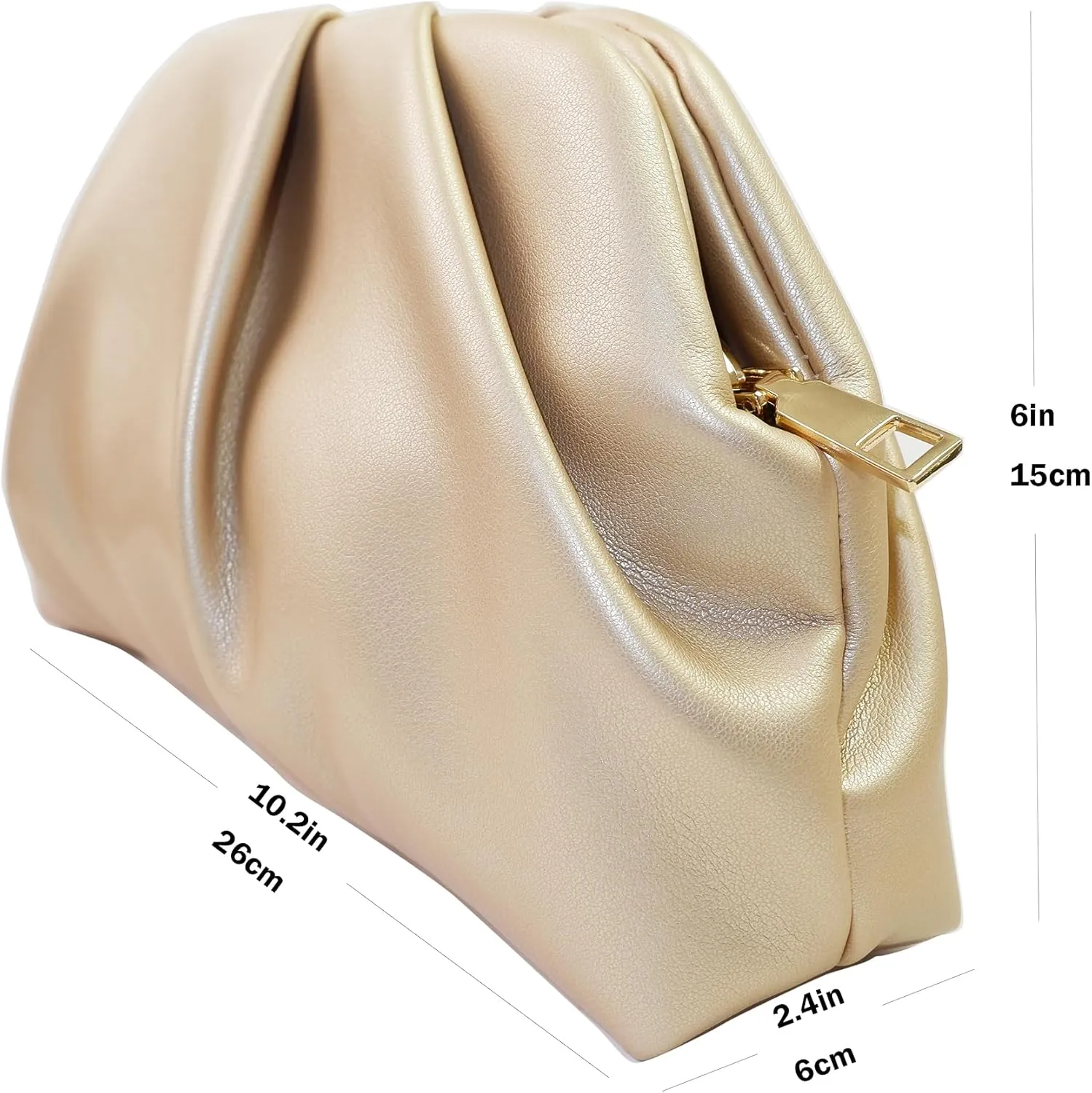 SLANGO Leather Clutch Bag, Soft PU Leather, Metal Zipper, Detachable Chain Strap,for Weddings, Proms, Cocktail-Gemma