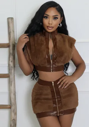 Sleek Patchwork PU-Leather Top and Skirt Two-Piece Set for Bold Elegance