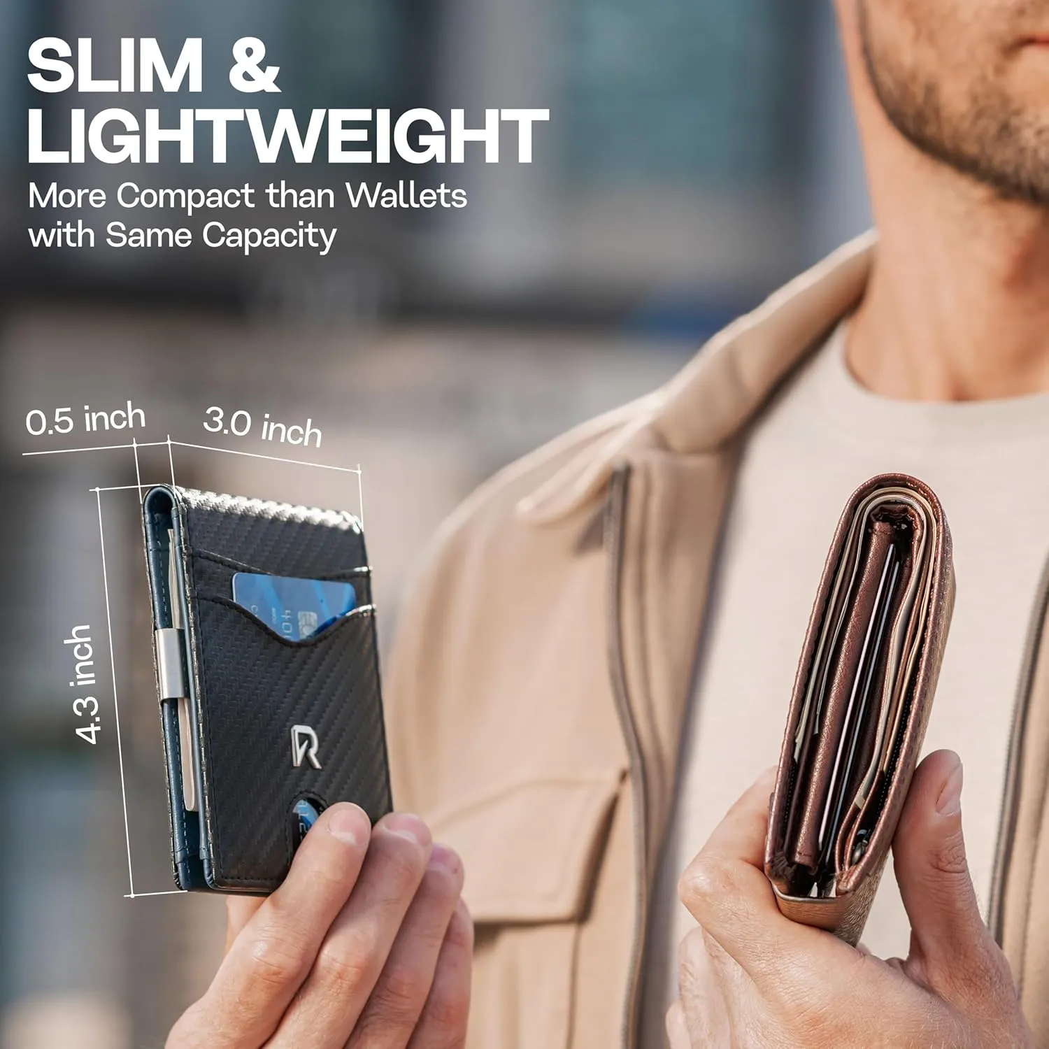 Slim Wallet for Men with Money Clip, RFID Blocking Genuine Leather Mens Wallet, Minimalist Credit Card Holder, Front Pocket Bifold - Gift Box Included