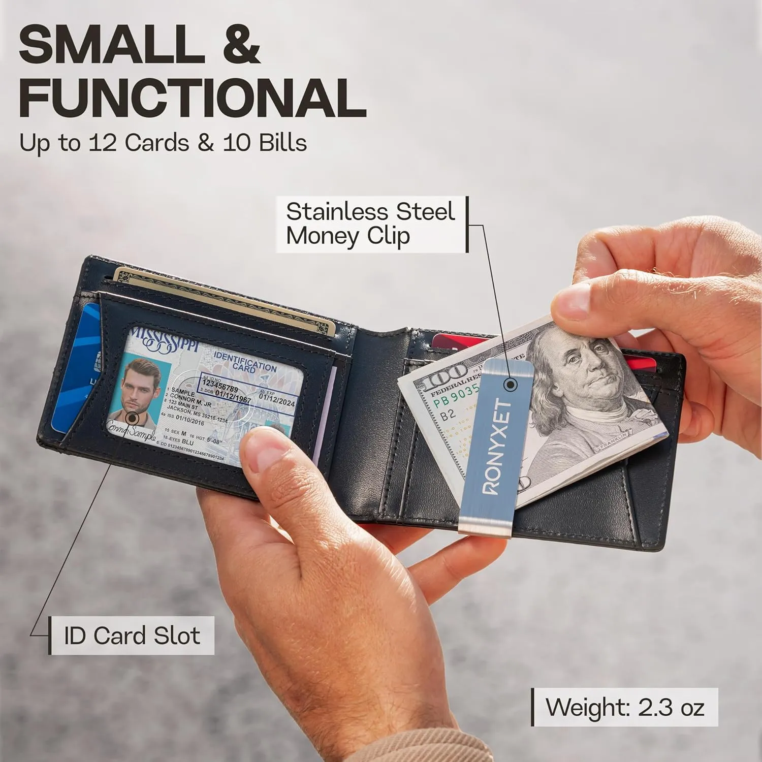 Slim Wallet for Men with Money Clip, RFID Blocking Genuine Leather Mens Wallet, Minimalist Credit Card Holder, Front Pocket Bifold - Gift Box Included