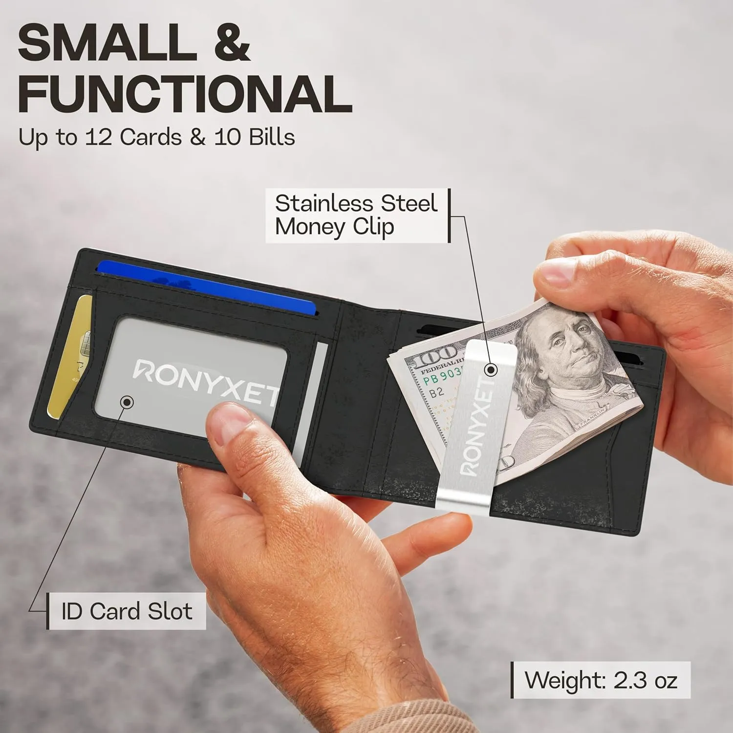 Slim Wallet for Men with Money Clip, RFID Blocking Genuine Leather Mens Wallet, Minimalist Credit Card Holder, Front Pocket Bifold - Gift Box Included