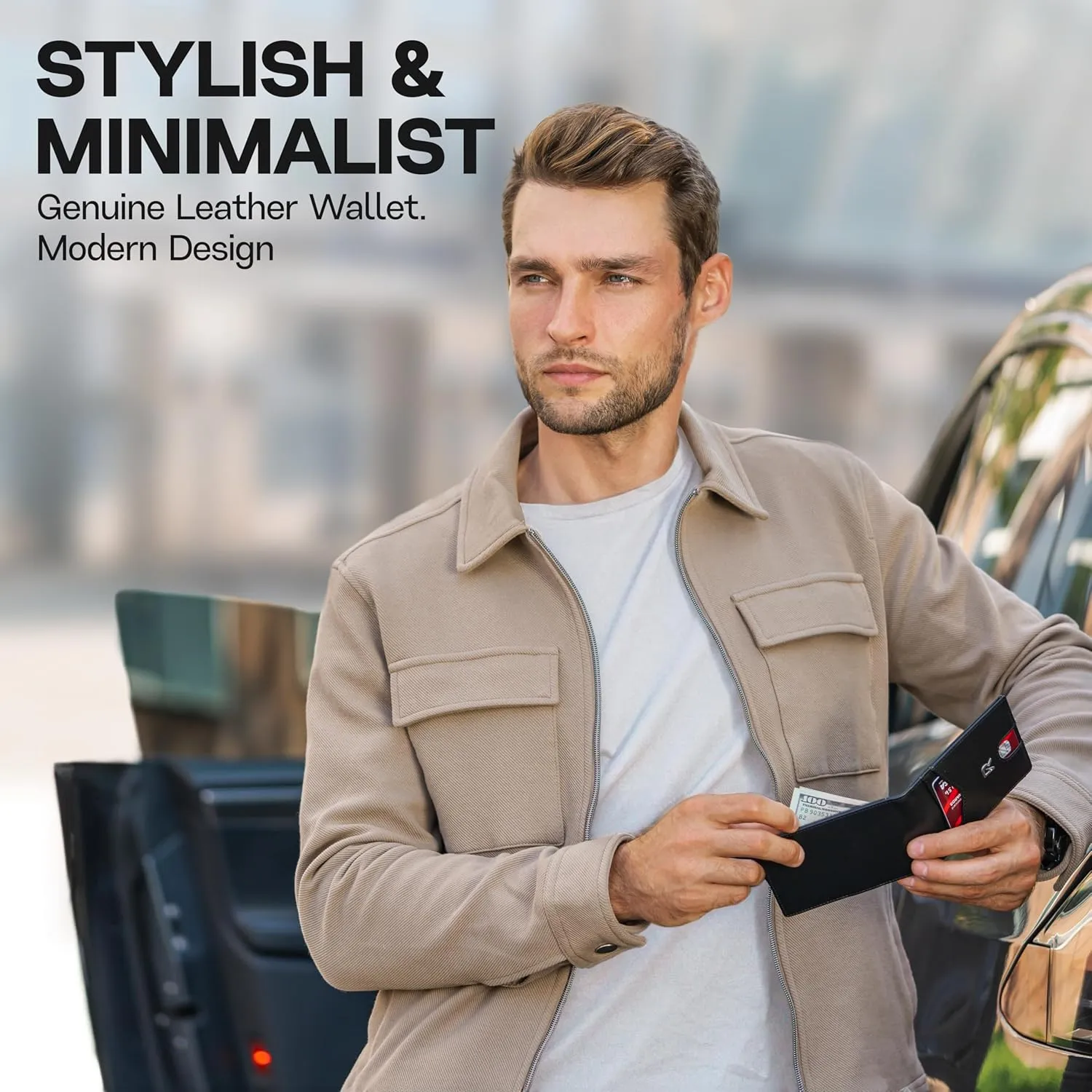 Slim Wallet for Men with Money Clip, RFID Blocking Genuine Leather Mens Wallet, Minimalist Credit Card Holder, Front Pocket Bifold - Gift Box Included