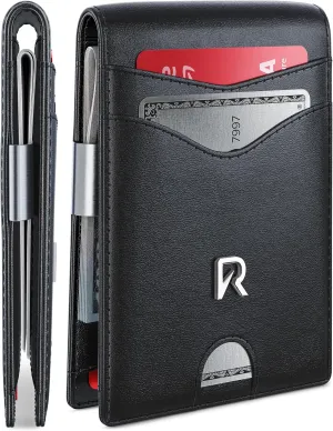 Slim Wallet for Men with Money Clip, RFID Blocking Genuine Leather Mens Wallet, Minimalist Credit Card Holder, Front Pocket Bifold - Gift Box Included