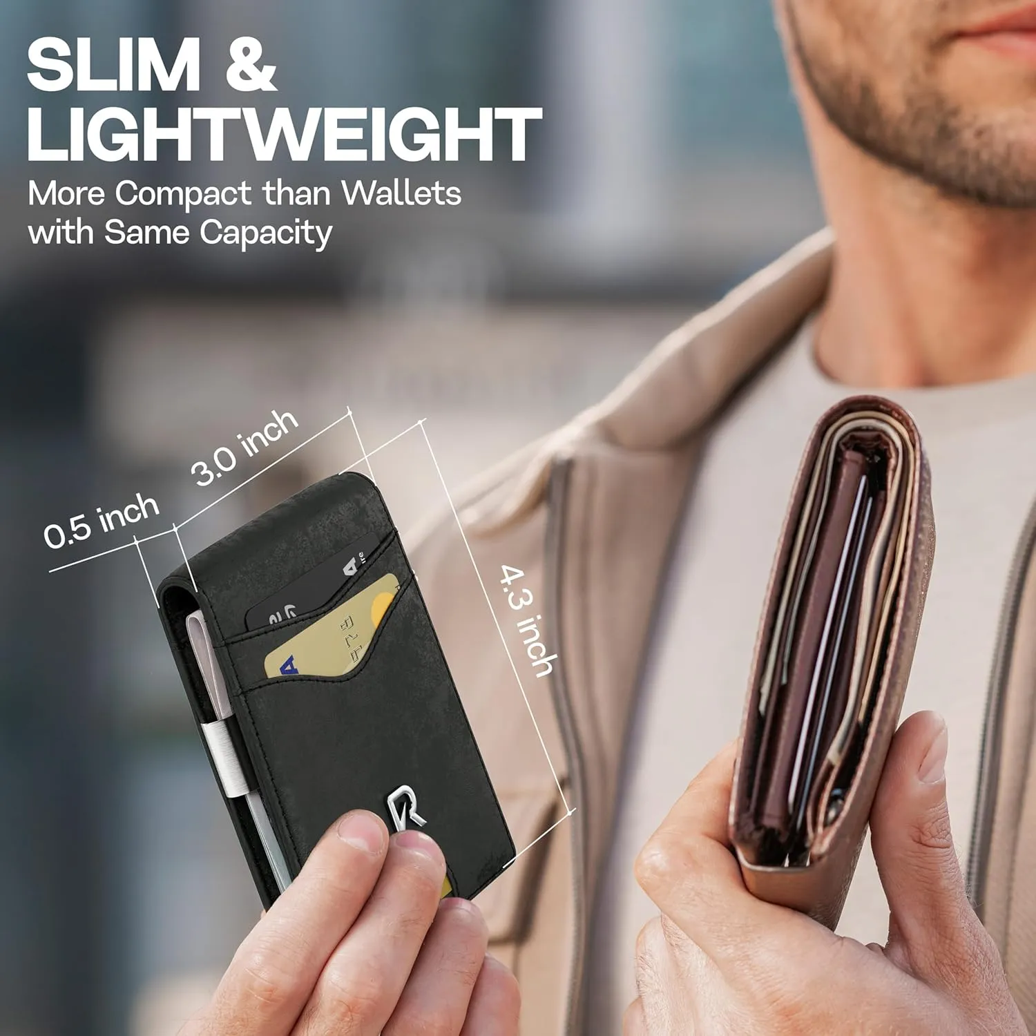 Slim Wallet for Men with Money Clip, RFID Blocking Genuine Leather Mens Wallet, Minimalist Credit Card Holder, Front Pocket Bifold - Gift Box Included