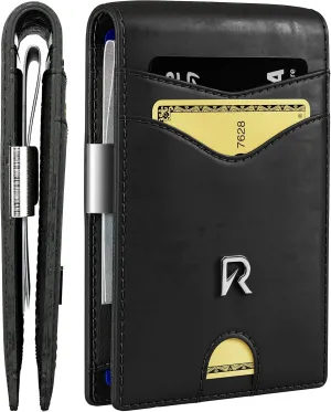Slim Wallet for Men with Money Clip, RFID Blocking Genuine Leather Mens Wallet, Minimalist Credit Card Holder, Front Pocket Bifold - Gift Box Included