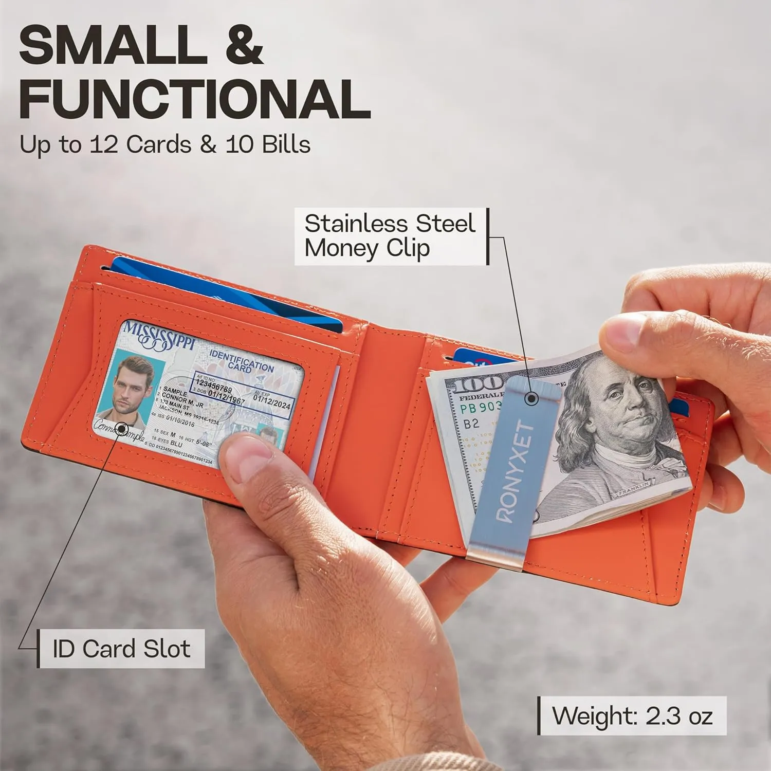 Slim Wallet for Men with Money Clip, RFID Blocking Genuine Leather Mens Wallet, Minimalist Credit Card Holder, Front Pocket Bifold - Gift Box Included