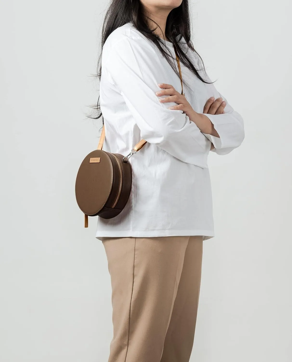 Sling Crossbody Purse for Women | Vegan Leather Bag | Round Crossbody Bag | Zip Closure with Adjustable Straps