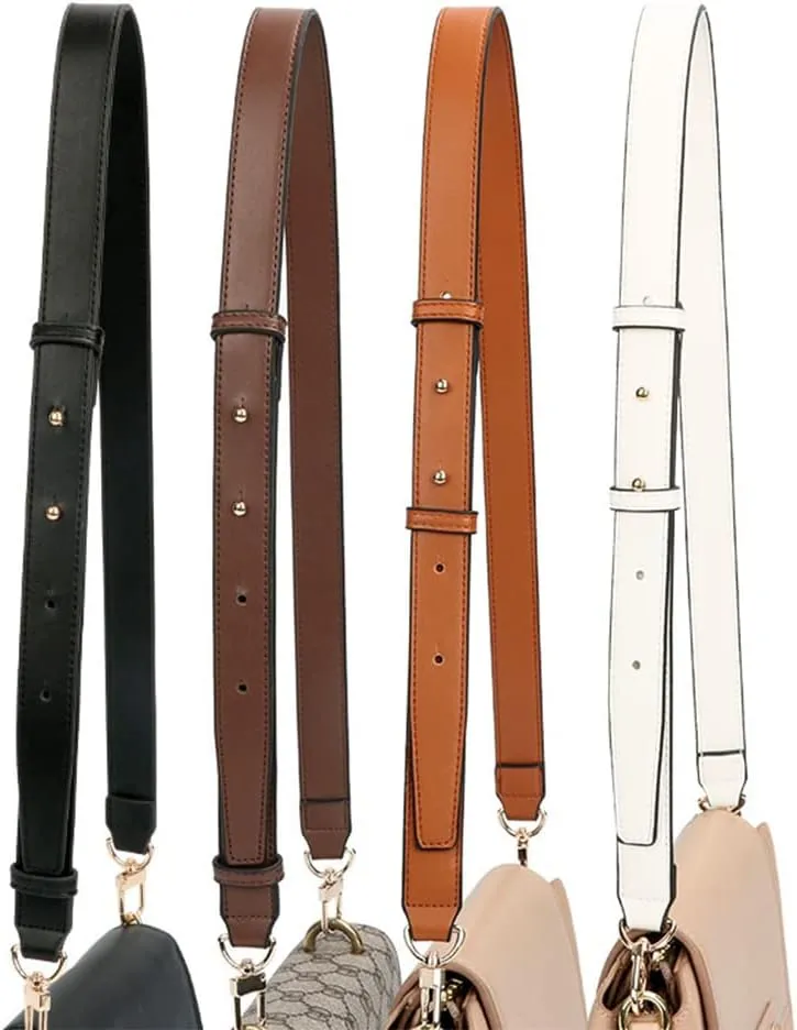 Smooth Leather Belt for Crossbody Handbags Shoulder Bag Replacement Adjustable Purse Strap Long Size Silver Clasp Black