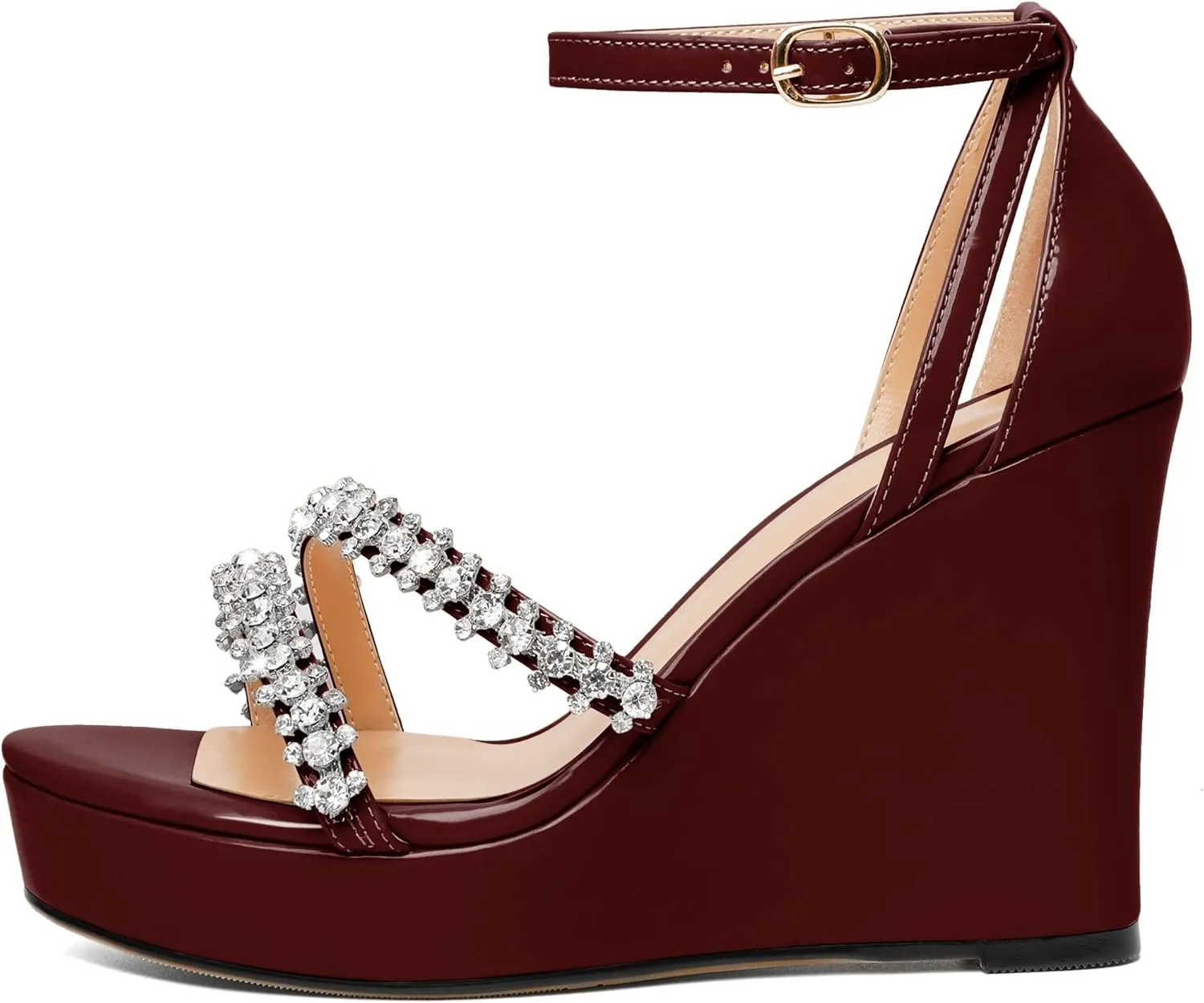 Soireelady Women Wedge Heel Sandals Open Toe Rhinestone Heels Sparkly Platform Heel Wedges Ankle Strap Summer Wedges Sexy Heeled Pump Shoes for Party Wedding Evening