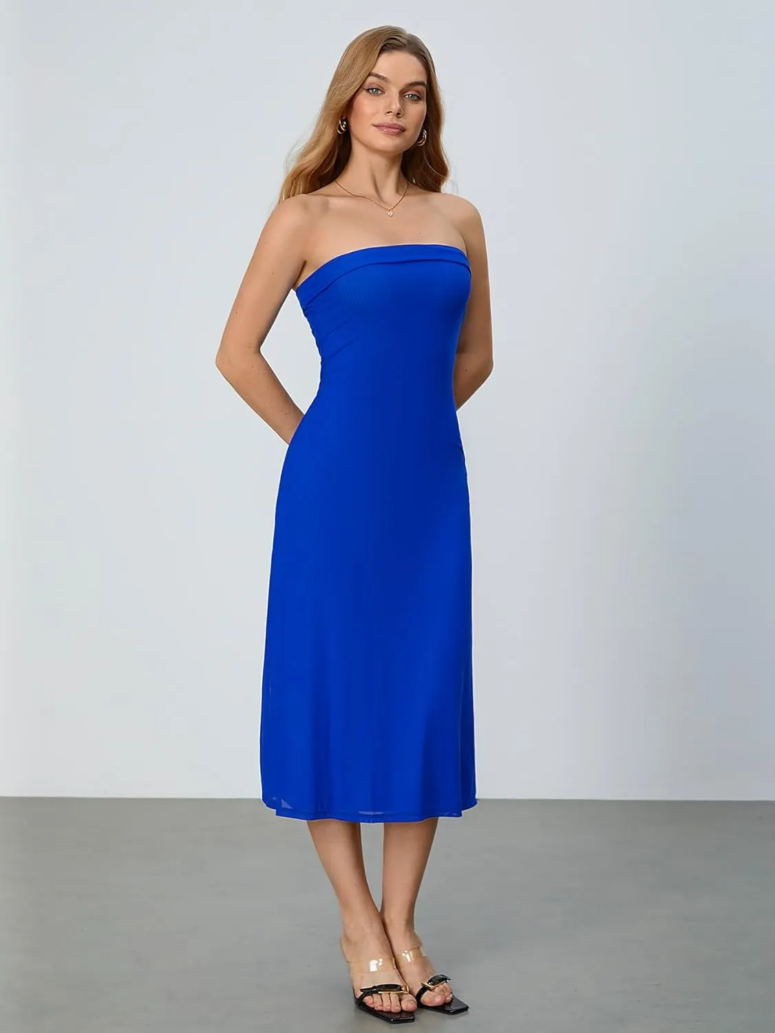 SOLY HUX Women's Strapless Midi Dress Tube Top Off Shoulder Sleeveless Fitted Cocktail Club Party Formal Long Dresses