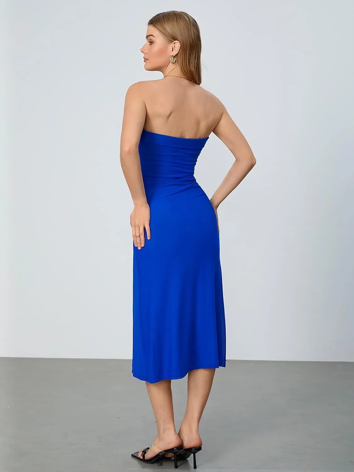SOLY HUX Women's Strapless Midi Dress Tube Top Off Shoulder Sleeveless Fitted Cocktail Club Party Formal Long Dresses