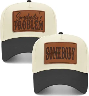 Somebody's Problem Leather Patch Vintage Trucker Hats (2 Pack) | Premium Snapback Baseball Hats for Men & Women