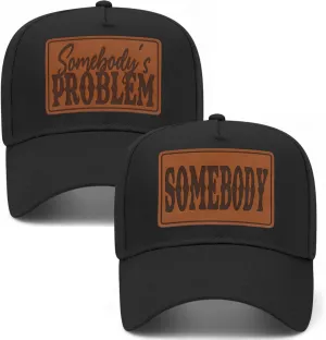 Somebody's Problem Leather Patch Vintage Trucker Hats (2 Pack) | Premium Snapback Baseball Hats for Men & Women