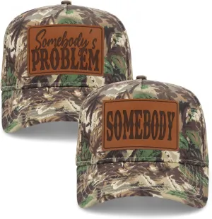Somebody's Problem Leather Patch Vintage Trucker Hats (2 Pack) | Premium Snapback Baseball Hats for Men & Women