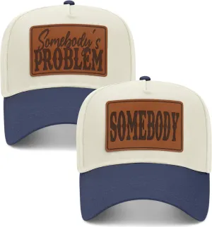 Somebody's Problem Leather Patch Vintage Trucker Hats (2 Pack) | Premium Snapback Baseball Hats for Men & Women