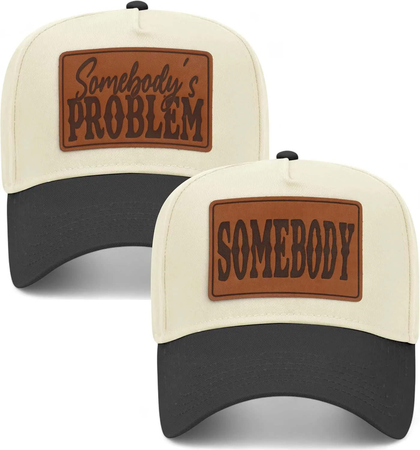 Somebody's Problem Leather Patch Vintage Trucker Hats (2 Pack) | Premium Snapback Baseball Hats for Men & Women